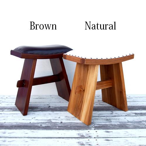 チョコレートスツール チーク無垢材 ブラウン レザー 本革　玄関イス 33,000円