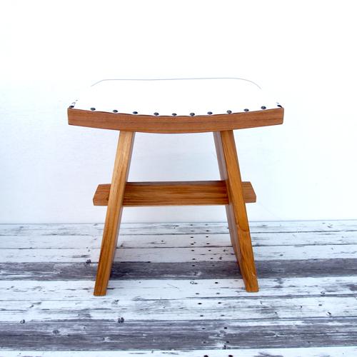 チョコレートスツール チーク無垢材 ブラウン レザー 本革 玄関