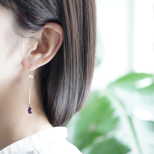14KGF紫水晶赫基默鑽石時尚耳環~Filomena 第3張的照片