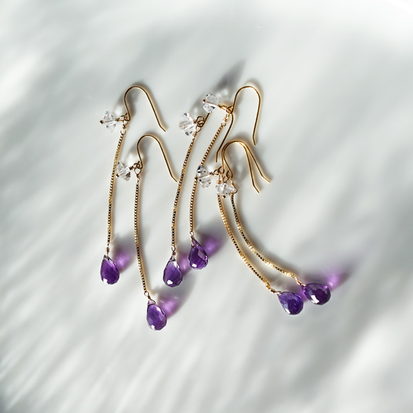 14KGF紫水晶赫基默鑽石時尚耳環~Filomena 第6張的照片
