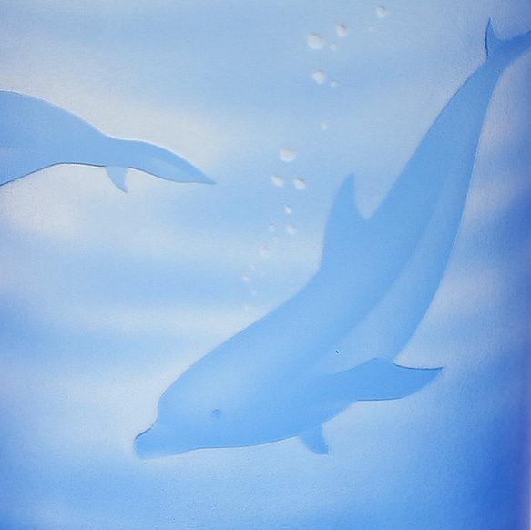 被せグラス イルカの海 （クリアー地にブルー）一口ビール・冷酒グラスに 4枚目の画像