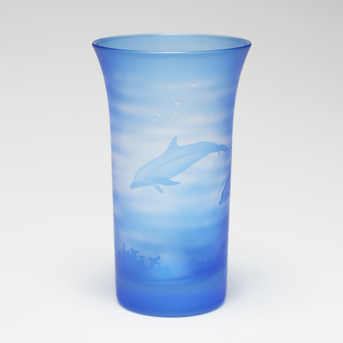 被せグラス イルカの海 （クリアー地にブルー）一口ビール・冷酒