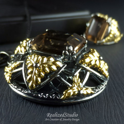 Smoky Quartz Gold Plated Silver 925 Pendant and Ring Set 4枚目の画像