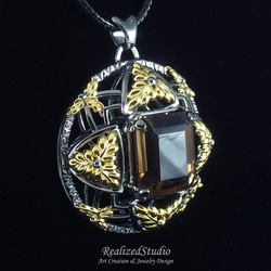 Smoky Quartz Gold Plated Silver 925 Pendant and Ring Set 2枚目の画像