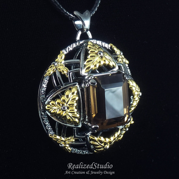 Smoky Quartz Gold Plated Silver 925 Pendant and Ring Set 2枚目の画像