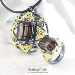 Smoky Quartz Gold Plated Silver 925 Pendant and Ring Set 8枚目の画像