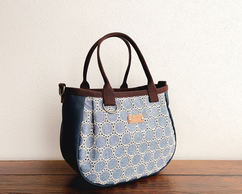 まりりん\"わんニャス\"デニム×帆布トートレザーバッグ　刺繍 まりりん様専用