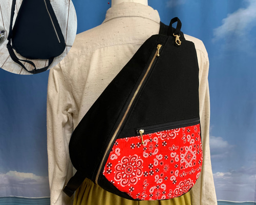 背面ファスナーポケット付き しずく型 ワンショルダーバッグ ボディ