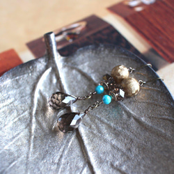 ヴィンテージゴールドパーツとカットの美しいスモ―キークオーツの雫ピアス/イヤリング 1枚目の画像