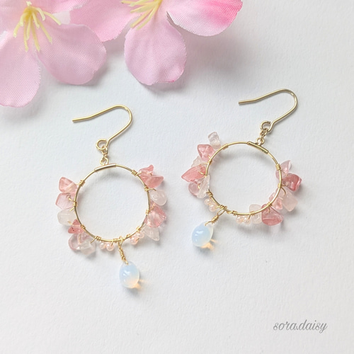 Fillyjonk ローズクォーツ 王冠リングとイヤリング Fillyjonk ローズクォーツ 王冠リングとイヤリング