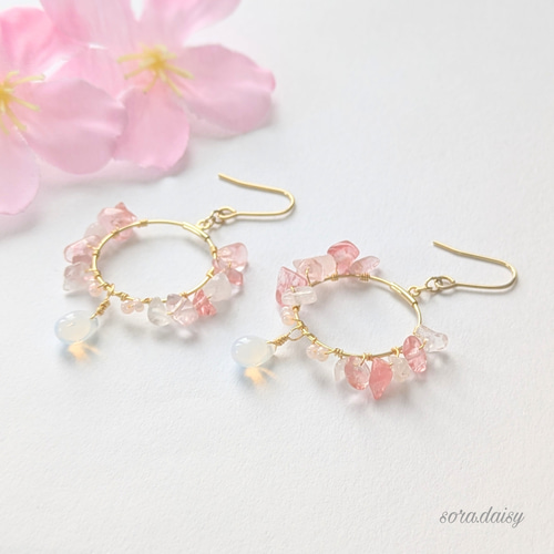 Fillyjonk ローズクォーツ 王冠リングとイヤリング リング K10ピンクゴールド エメラルド ローズクォーツ ピンク