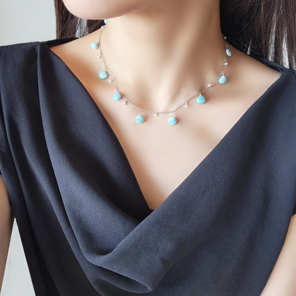 【美品】ラリマー ネックレス ラリマー・水晶カット ネックレス ｜ 天然石通販の4976堂