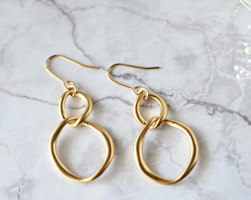 ダブルリングのピアス イヤリング メンズ ユニセックス ゴールド