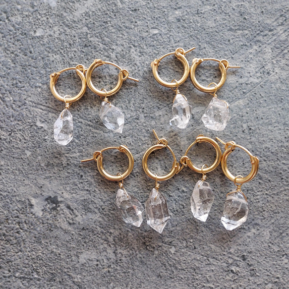 免運14kgf*Herkimerdiamond hoop pierced earring / earring 第3張的照片