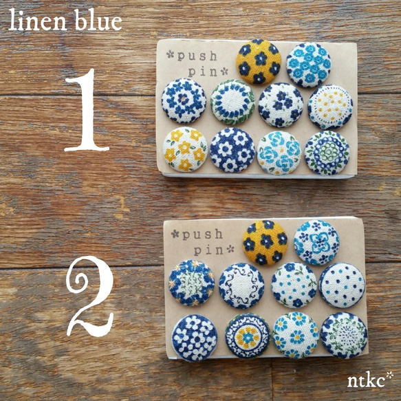 プッシュピン 10個セット【linen blue】＊polish pottery＊ 押しピン 画鋲 北欧 東欧 花柄 花 2枚目の画像