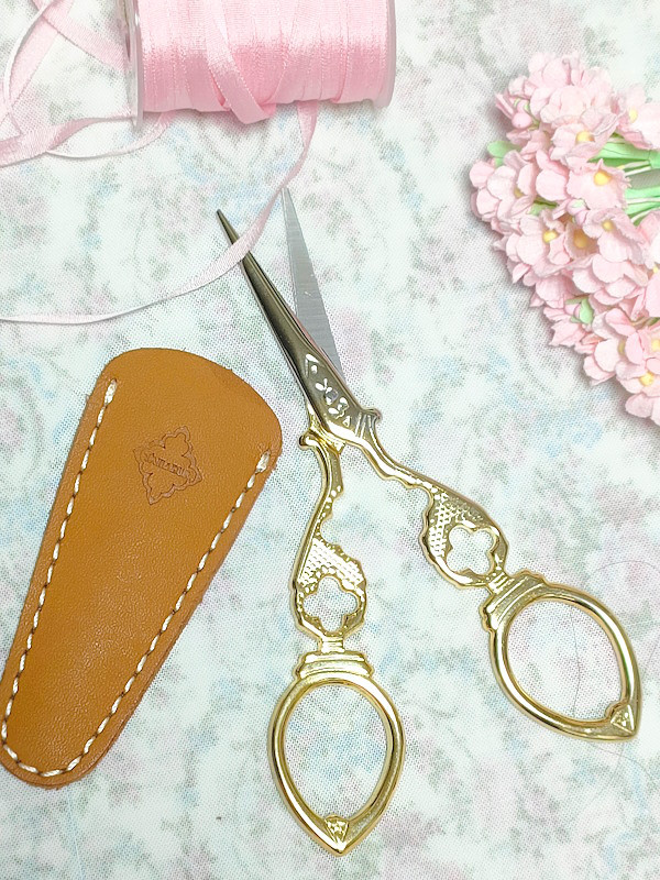 アンティーク調デザインシザー はさみ ゴールド 本革シザーケース付き