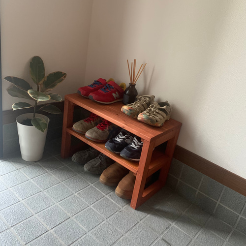 シューズシェルフ (color:マホガニー）シンプルデザイン 靴箱 靴箱