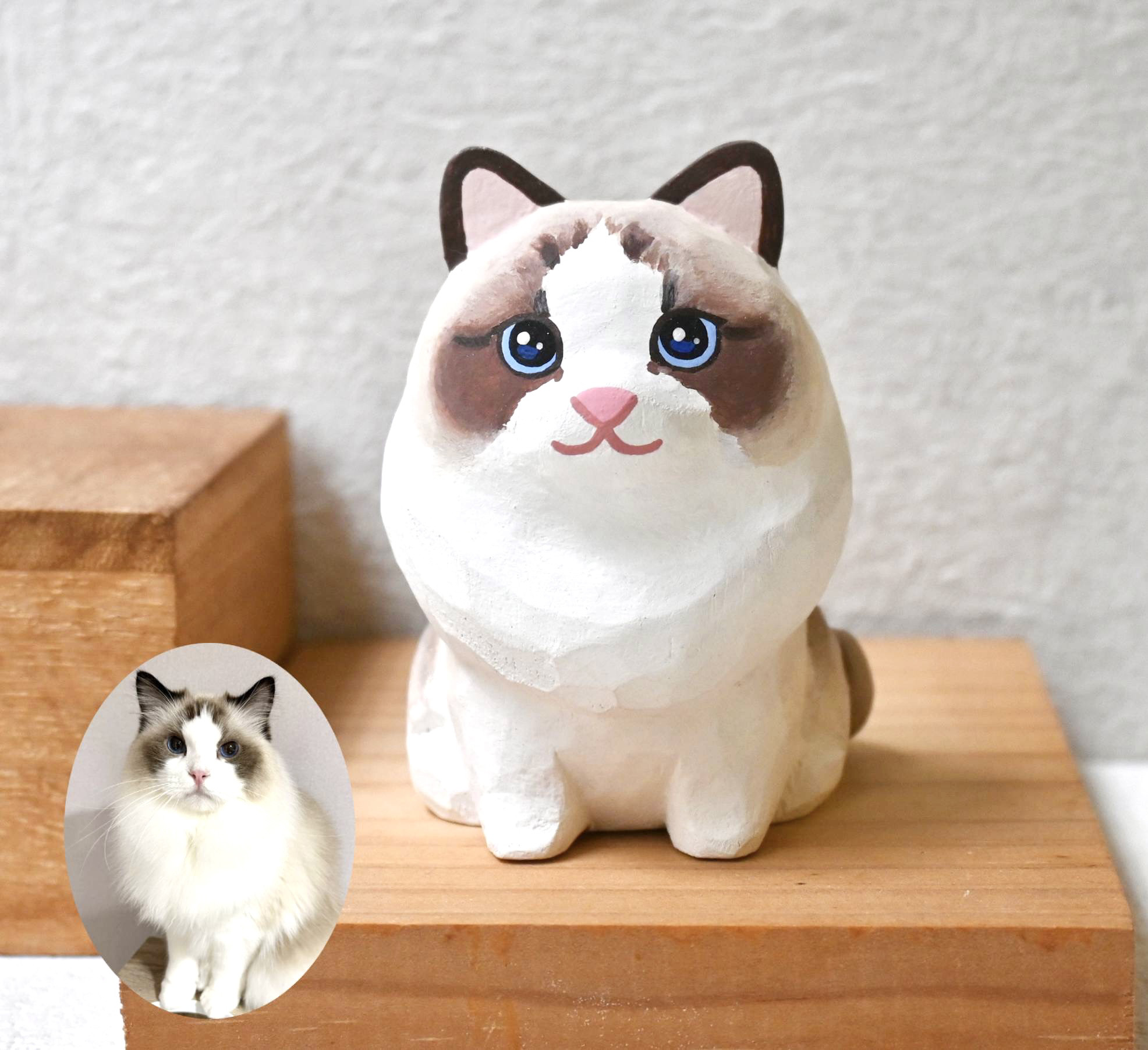 カスタマイズペット人形-猫エリア手作り木製動物の飾り癒しの