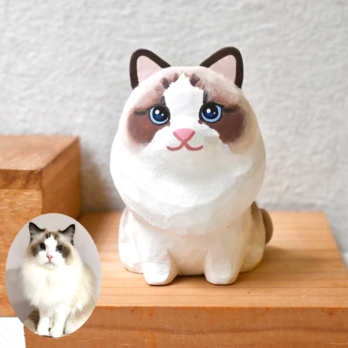 猫の人形　ハンドメイド作品　作家もの カスタマイズペット人形-猫エリア手作り木製動物の飾り癒しの木彫り