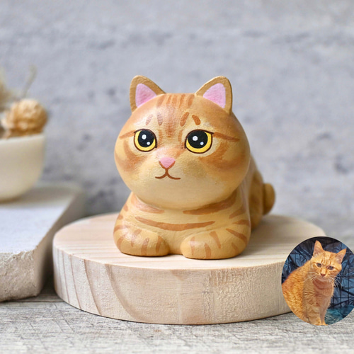 カスタマイズペット人形-猫エリア手作り木製動物の飾り癒しの