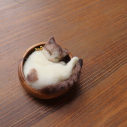 送料400円★木のカップ猫　しじみ♥Φ10cm 7枚目の画像