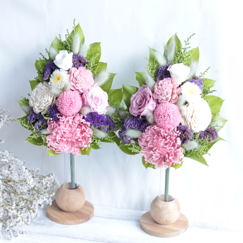 大切な方に贈る仏花】アナスタシア＆ピンポンマム＆バラ・1対