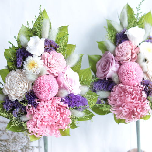 大切な方に贈る仏花】アナスタシア＆ピンポンマム＆バラ・1対