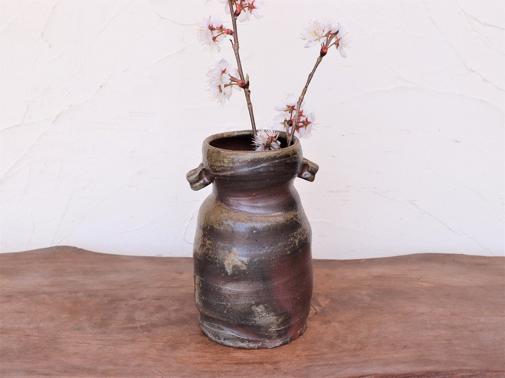 備前 耳付花入れ(19cm)＿h1-021