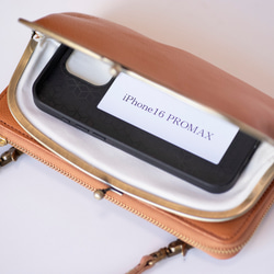 がま口　お財布ショルダー　ブラック　スマホショルダー　レディース　長財布　姫路レザー　日本製　aw-17nns 9枚目の画像