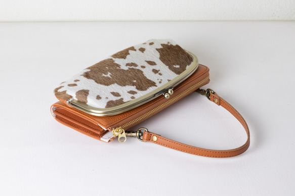 がま口　お財布ショルダー　ブラック　スマホショルダー　レディース　長財布　姫路レザー　日本製　aw-17nns 13枚目の画像