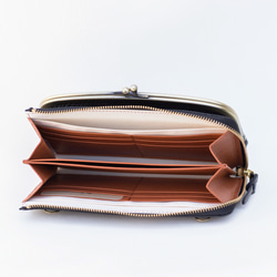 がま口　お財布ショルダー　ブラック　スマホショルダー　レディース　長財布　姫路レザー　日本製　aw-17nns 7枚目の画像