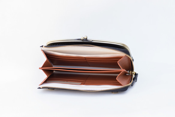 がま口　お財布ショルダー　ブラック　スマホショルダー　レディース　長財布　姫路レザー　日本製　aw-17nns 7枚目の画像