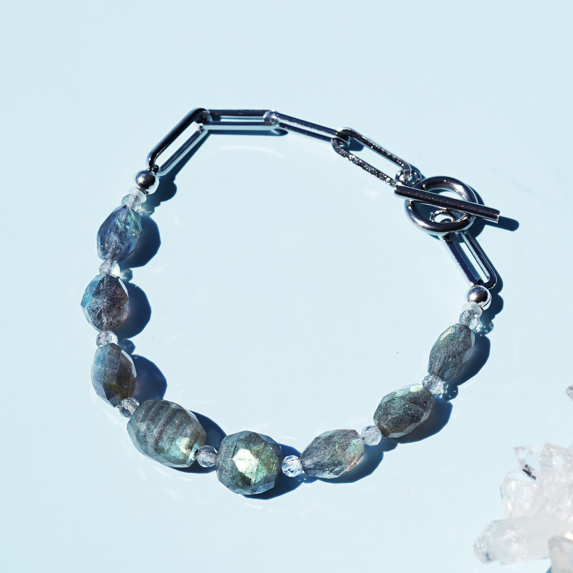 ラブラドライトとサージカルステンレスのブレスレット　～不知火（しらぬい）