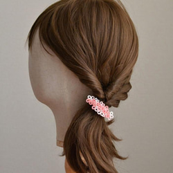 花 バレッタ (ピンクホワイトMIX) ヘアアクセサリー 髪飾り フラワー 繊細 大人 かわいい 小さめ 7枚目の画像
