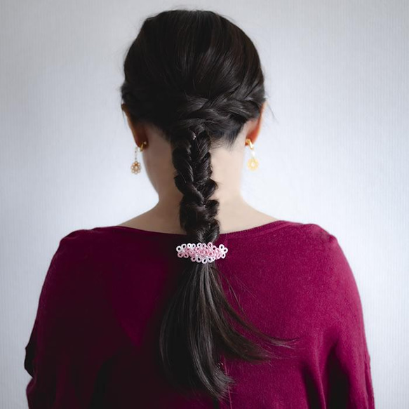 花 バレッタ (ピンクホワイトMIX) ヘアアクセサリー 髪飾り フラワー 繊細 大人 かわいい 小さめ 6枚目の画像