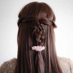 花 バレッタ (ピンクホワイトMIX) ヘアアクセサリー 髪飾り フラワー 繊細 大人 かわいい 小さめ 5枚目の画像