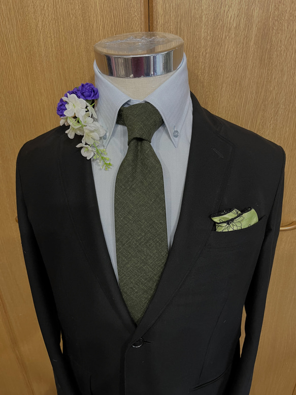 日本の伝統色綿ネクタイ  深緑色 2枚目の画像