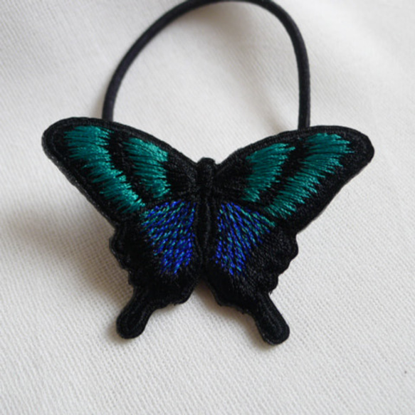 青緑のアゲハ蝶ヘアゴム 11枚目の画像