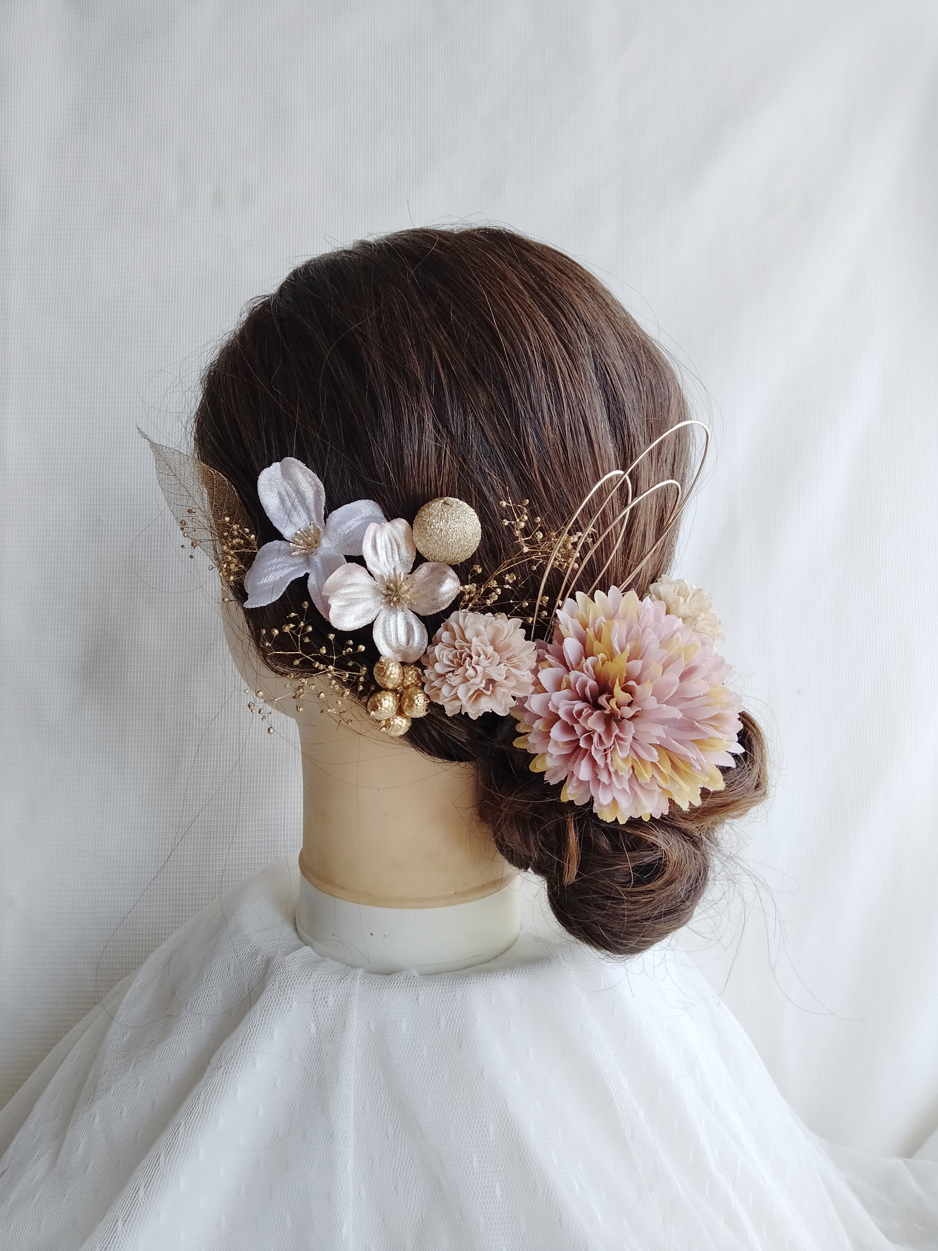 花水木　はなみずき　ハナミズキ　水引　水引き　水引きアレンジ　水引き髪飾り　成人式髪飾り　結婚式髪飾り　卒業式髪飾り