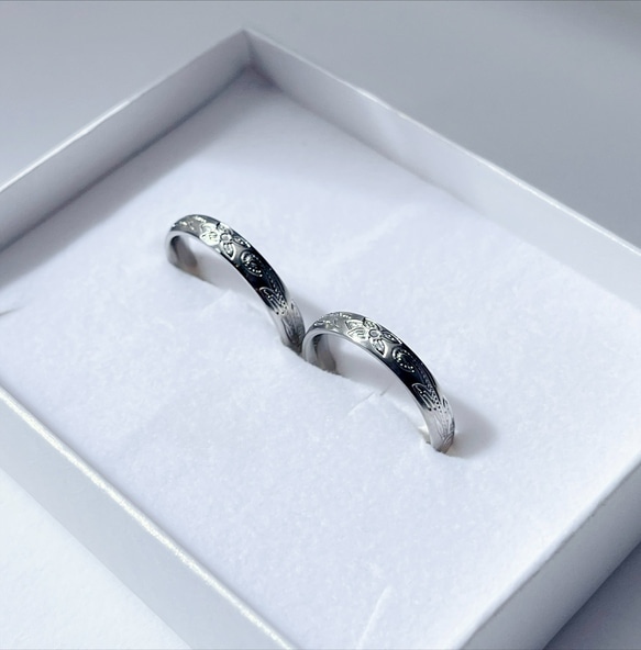 “大海的愛石配對”親膚戒指兼容不銹鋼雕刻的&lt;2對&gt; 第3張的照片