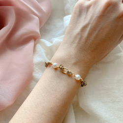 珍珠古典-珍珠 黃銅手環 第4張的照片