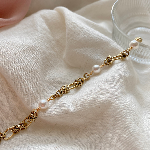 珍珠古典-珍珠 黃銅手環 第2張的照片