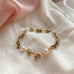 珍珠古典-珍珠 黃銅手環 第1張的照片