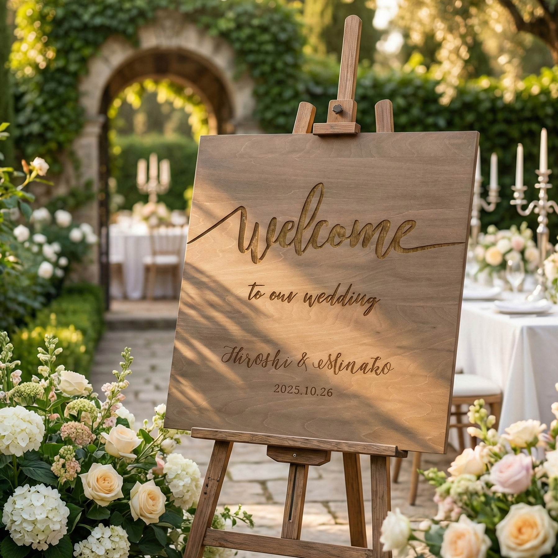 木製２ ウェルカムボード ウェディング 名入り&日付 刻印