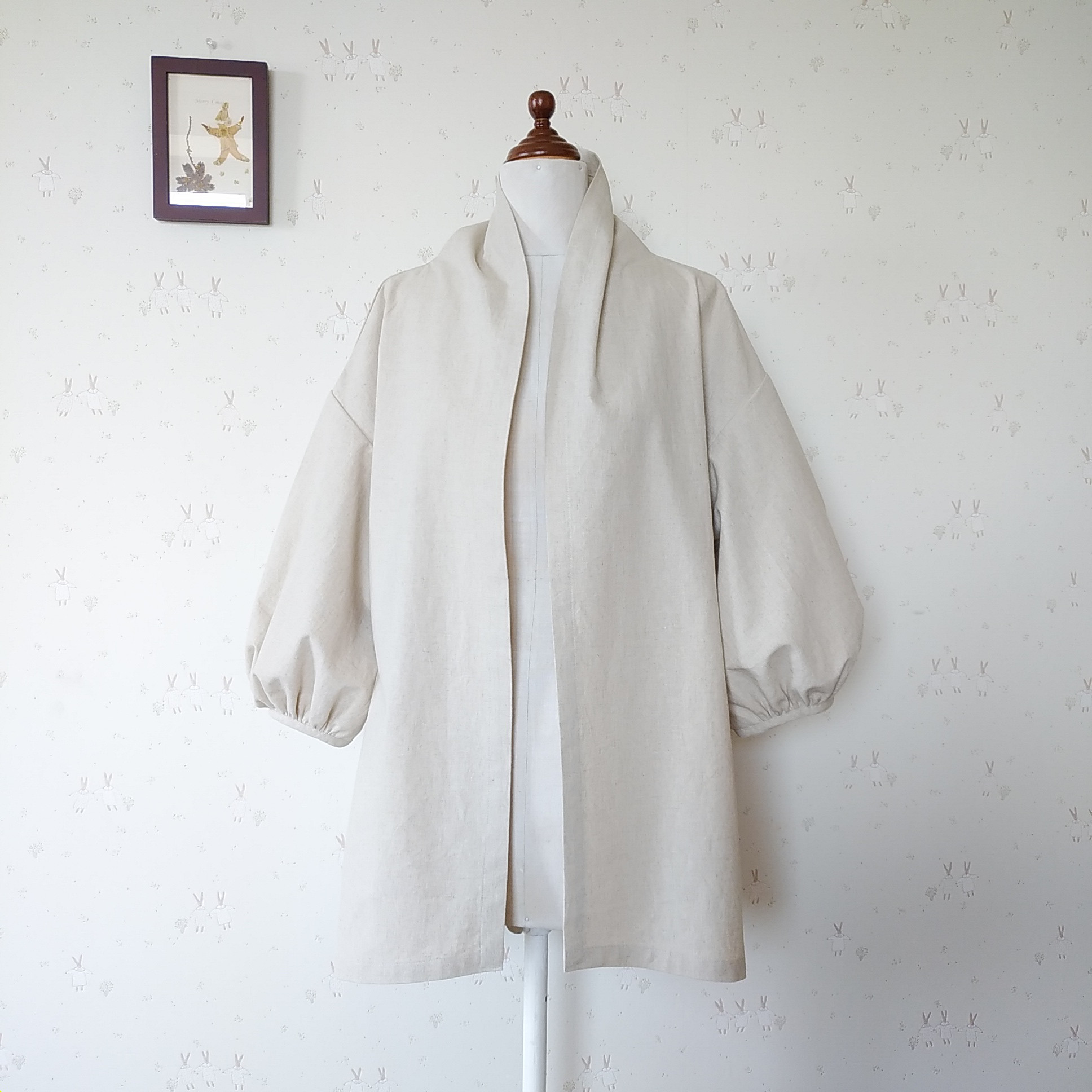 (受注制作）　国産ハーフリネンのカーデ　（ナチュラル/ブラック）