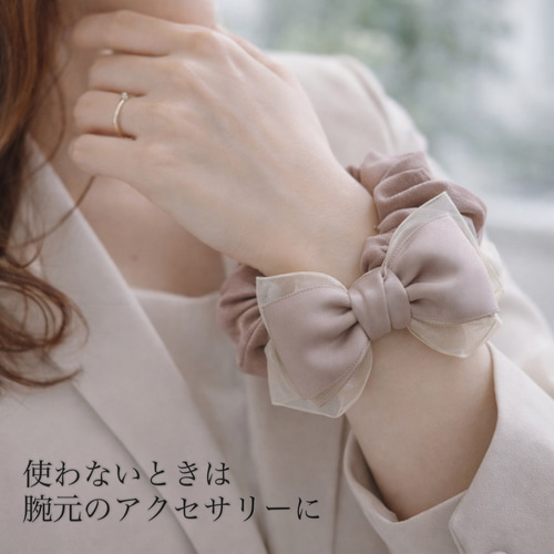 再販13【アイボリー】ナチュラルリボン♡ヘアゴム シュシュ ミルクティー アイボリー ベージュ リボン 大人 上品