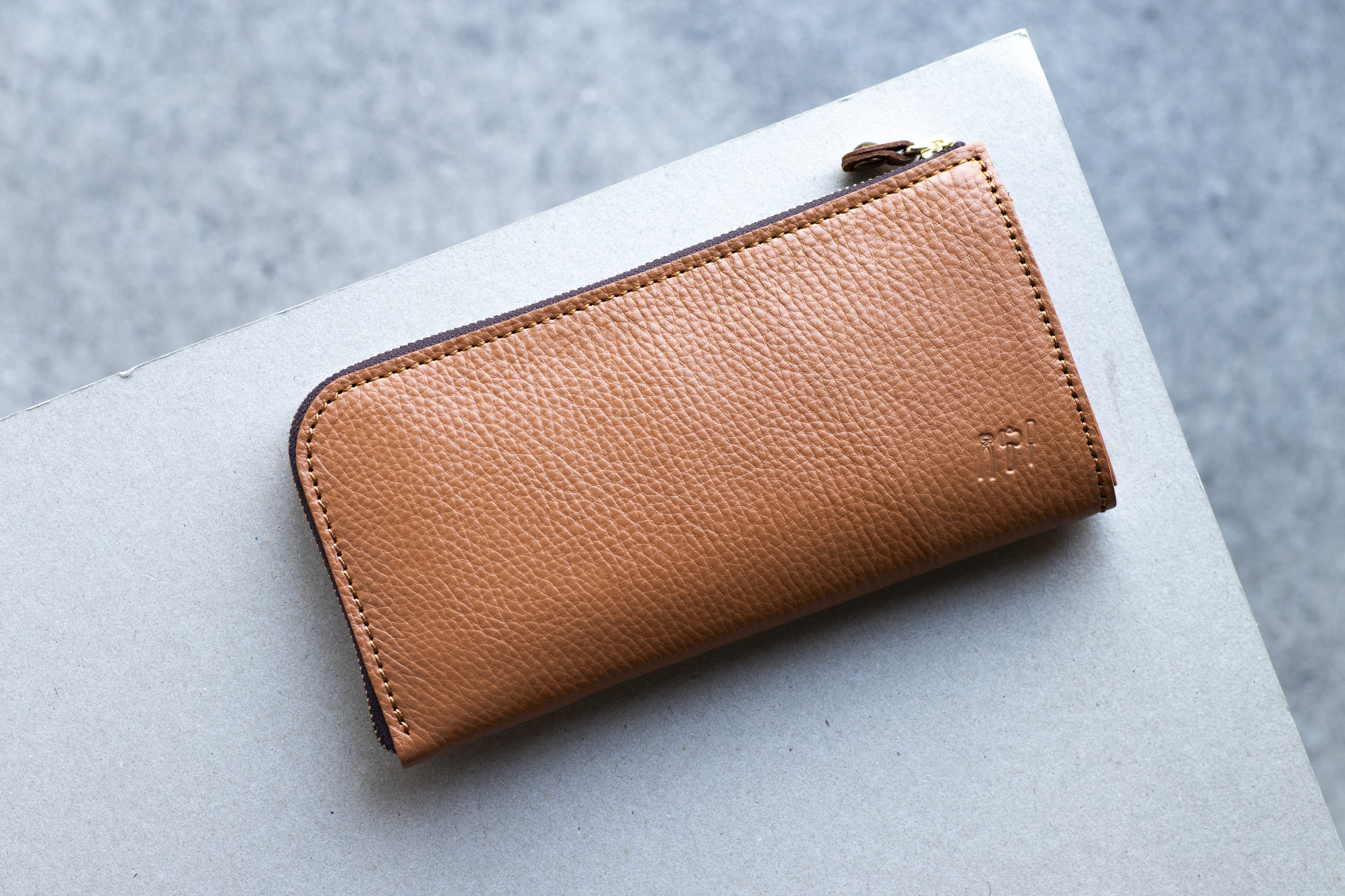 L字ファスナー長財布　薄い　本革　キャメル　レディース　メンズ　姫路産マットシュリンクレザー　aw-05ons