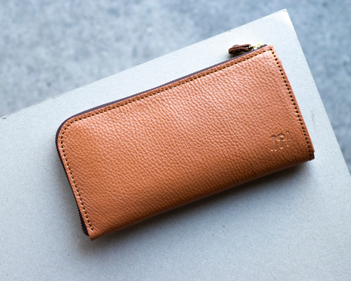 L字ファスナー長財布 薄い 本革 キャメル レディース メンズ 姫路産