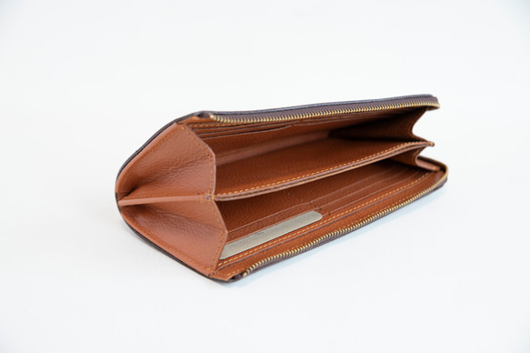 L字ファスナー長財布　薄い　本革　ブラウン　レディース　メンズ　姫路産マットシュリンクレザー　aw-05ons 10枚目の画像