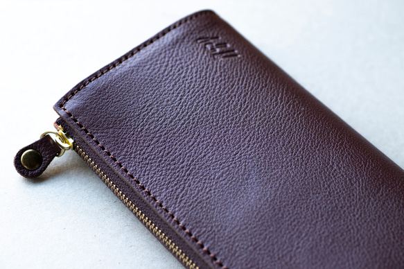L字ファスナー長財布　薄い　本革　ブラウン　レディース　メンズ　姫路産マットシュリンクレザー　aw-05ons 5枚目の画像